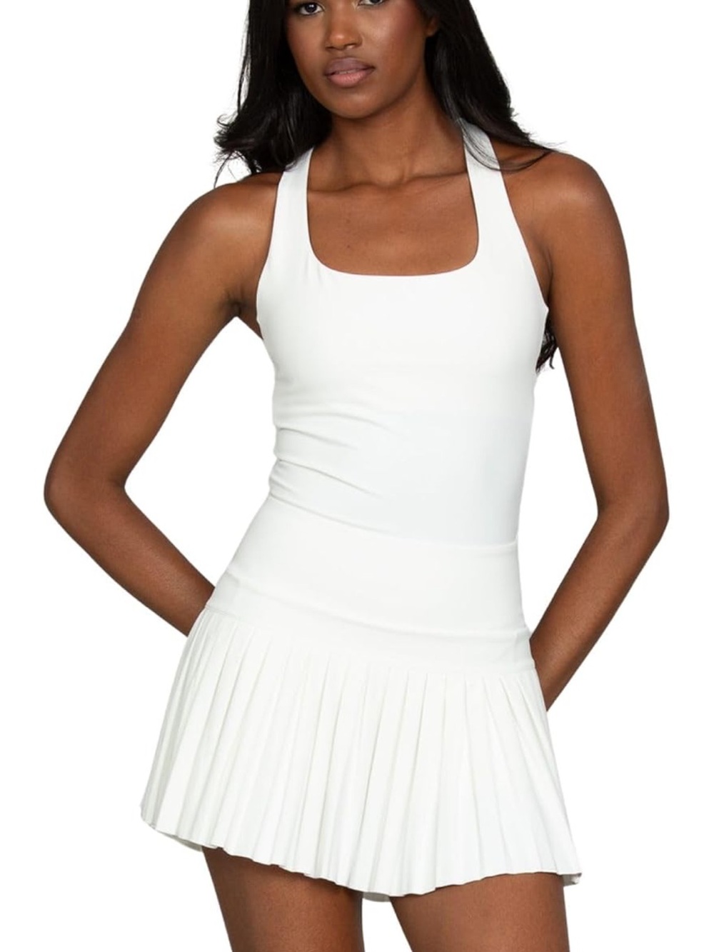 Goldhinge criss cross back White Pleated Tennis Dress - Picture 5 of 8